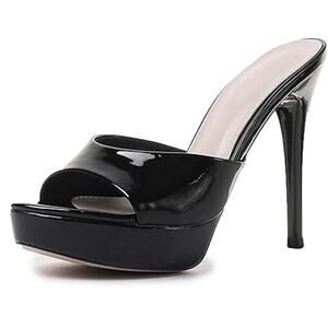 Moermashi Womens Size 8.5 Black Faux Leather Peep Toe 5" Heel Platform Shoes